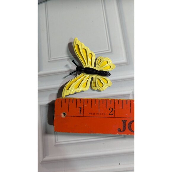 Yellow & Black Butterfly Metal Brooch Pin 2.75" Vintage Cutout Wings - Picture 7 of 7